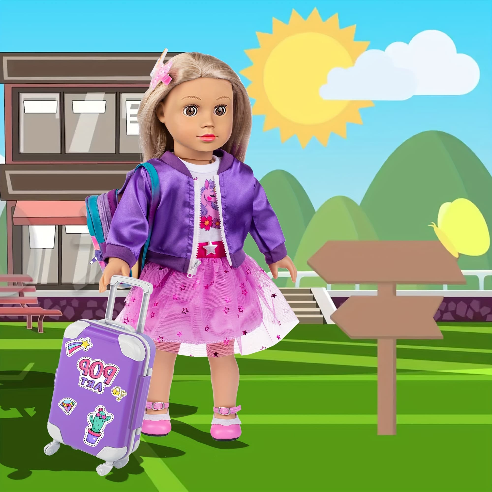 TEMU 18 Inch Doll Clothes And Accessories-doll Travel Set With Luggage Suitcase Fit For 18 Inch Girl Doll, Most 18 Inch Dolls (no Doll)