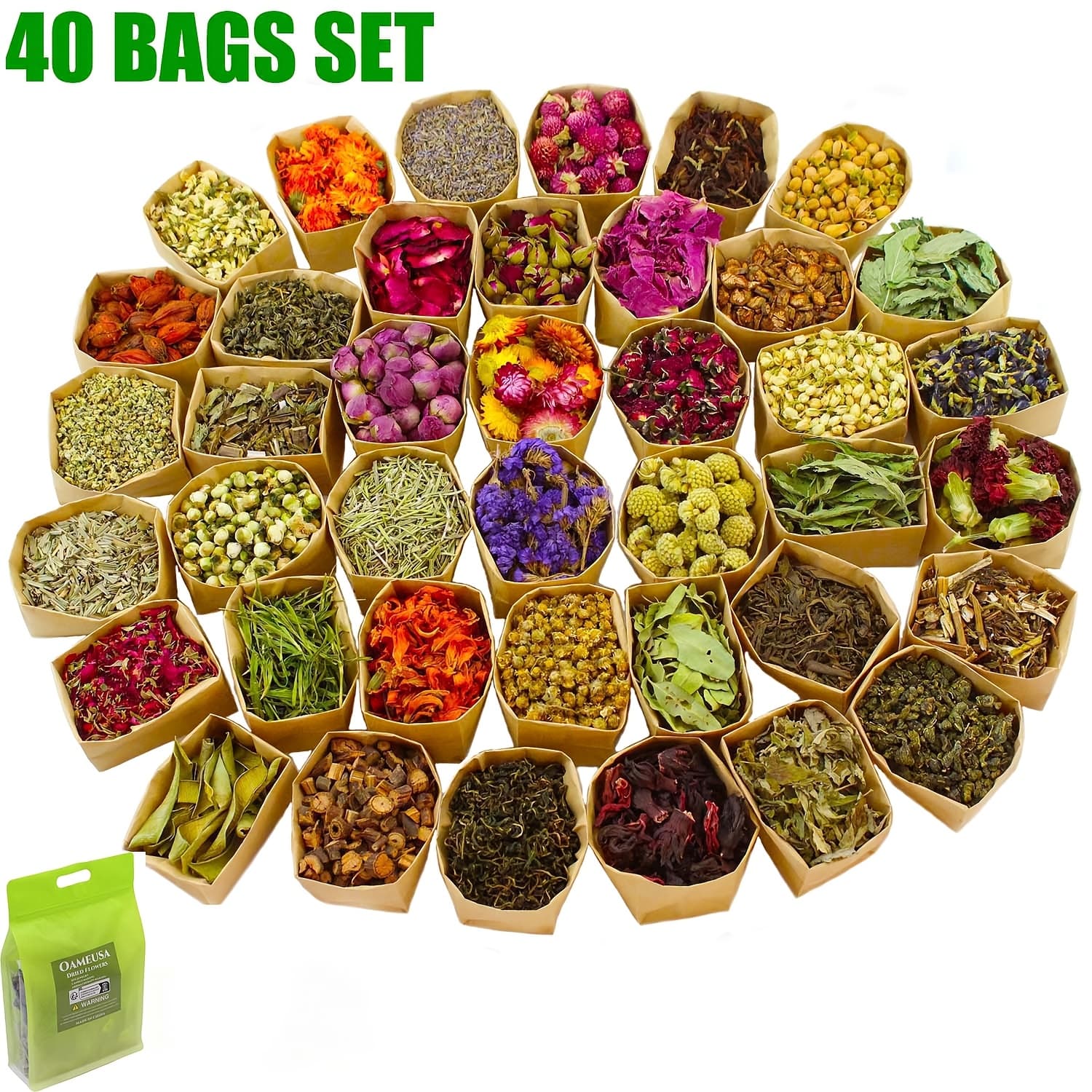 TEMU 40pcs Dried Flowers Craft Set, Dried Plant Kit, Resin Jewelry Making, Diy Candle, Seasonal Decor, Roses, Jasmine, Peony, Lavender, -me-not, Etc