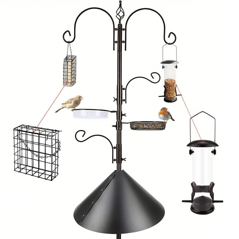 TEMU Urban Deco Squirrel-proof Bird Feeder Station, 91/94 Inch Heavy Duty Bird Feeder Pole, Sturdy Metal Bird Feeder Kit, Come With 4 Feeders, A Bird Bath And Food Tray, Gift For Family