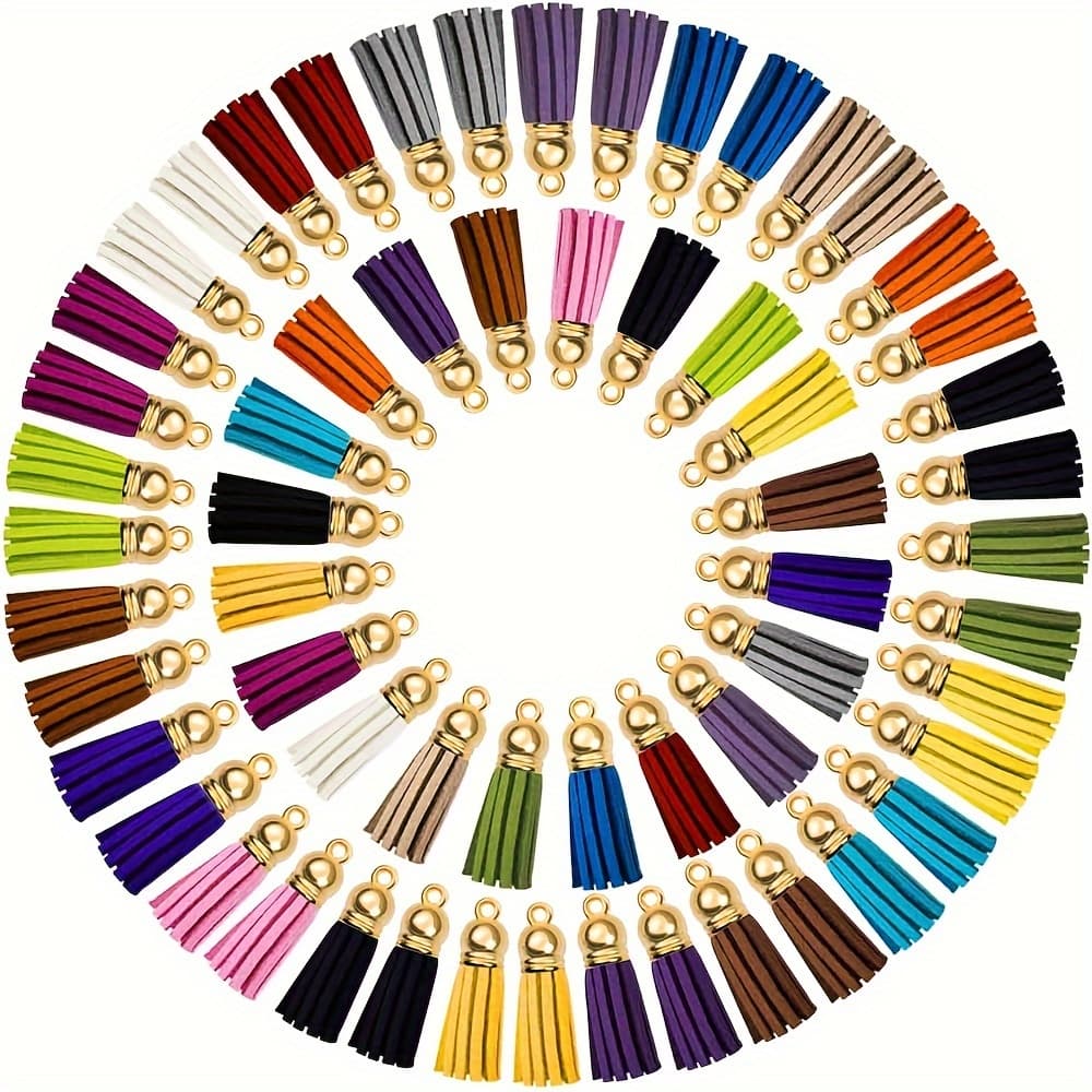TEMU 60pcs Mixed Color Tassels For Keychains Faux Suede Tassel For Jewelry Making 60pcs Leather Keychain Charms Bulk Key Chain Rings Bulk For Cellphone Straps Pendants Crafts
