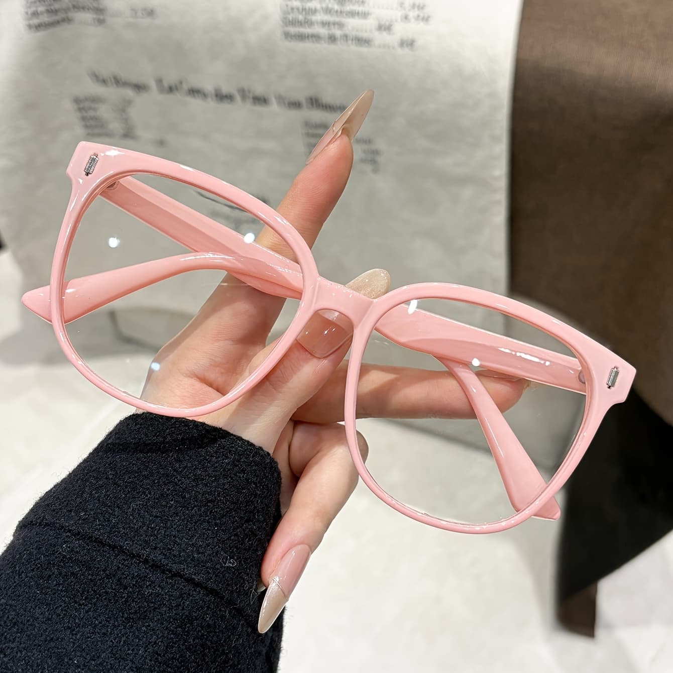 TEMU 1 Pair Of Women's Round Frame Glasses, Pink, College Style, Cute Decorative Non- Glasses, Oversized Frame For A Look, Daily Accessory