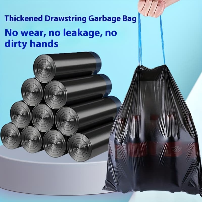 TEMU Black Trash Bags, 5 Rolls 80pcs - Durable And Leak-proof, Suitable For Kitchen, Bathroom, Bedroom, Living Room And Outdoor Use For Household Cleaning, Trash Bags , Easy To Carry