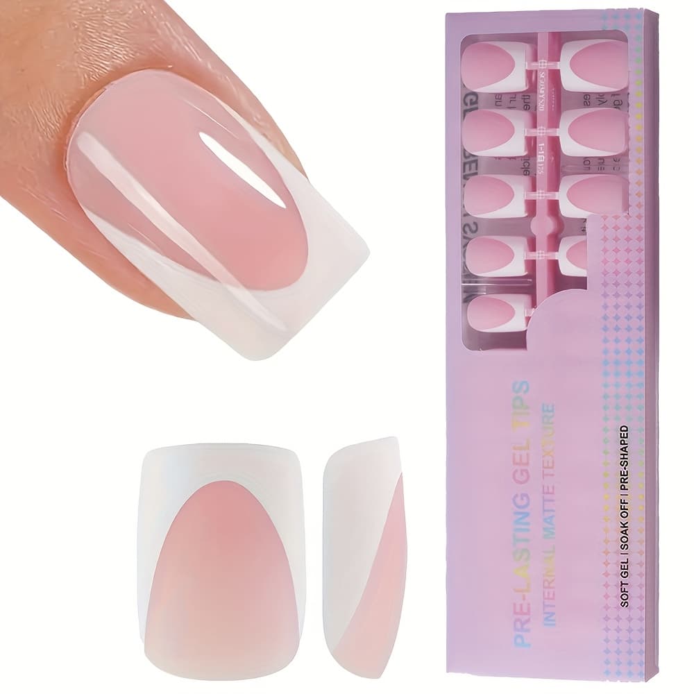 TEMU Pink And White French Gel Nails - 150pcs, Deep And White -on Nails For Women Nail Kit, Soak-off Acrylic Extensions, Ideal For Women's Manicure
