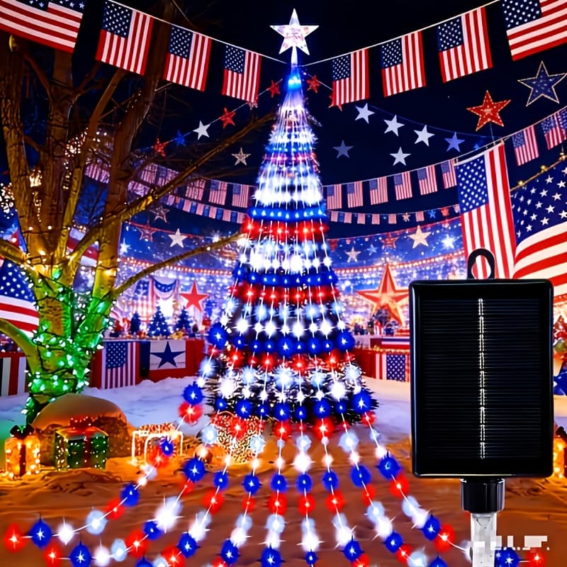 TEMU 240 Led Solar Outdoor Christmas Tree Lights | 8 Waterfall Lights, Independent Daily Decoration, Memorial, Ideal For Festive Christmas Trees And Garden Decorations