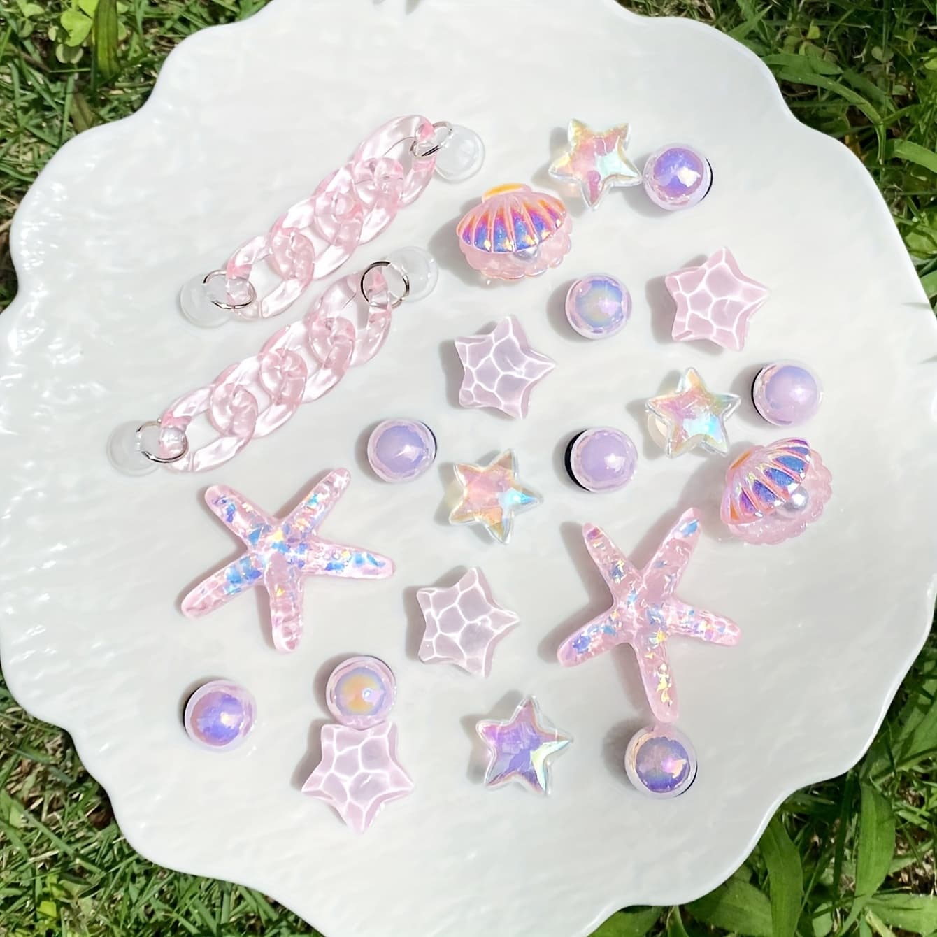 TEMU 18pcs/22pcs Pink Diy Detachable Shoe Accessories Set With , Sequins, Plastic Starfish, Plastic Shells, And Stars. Suitable For Decorating , Sandals, And Slippers. Gift