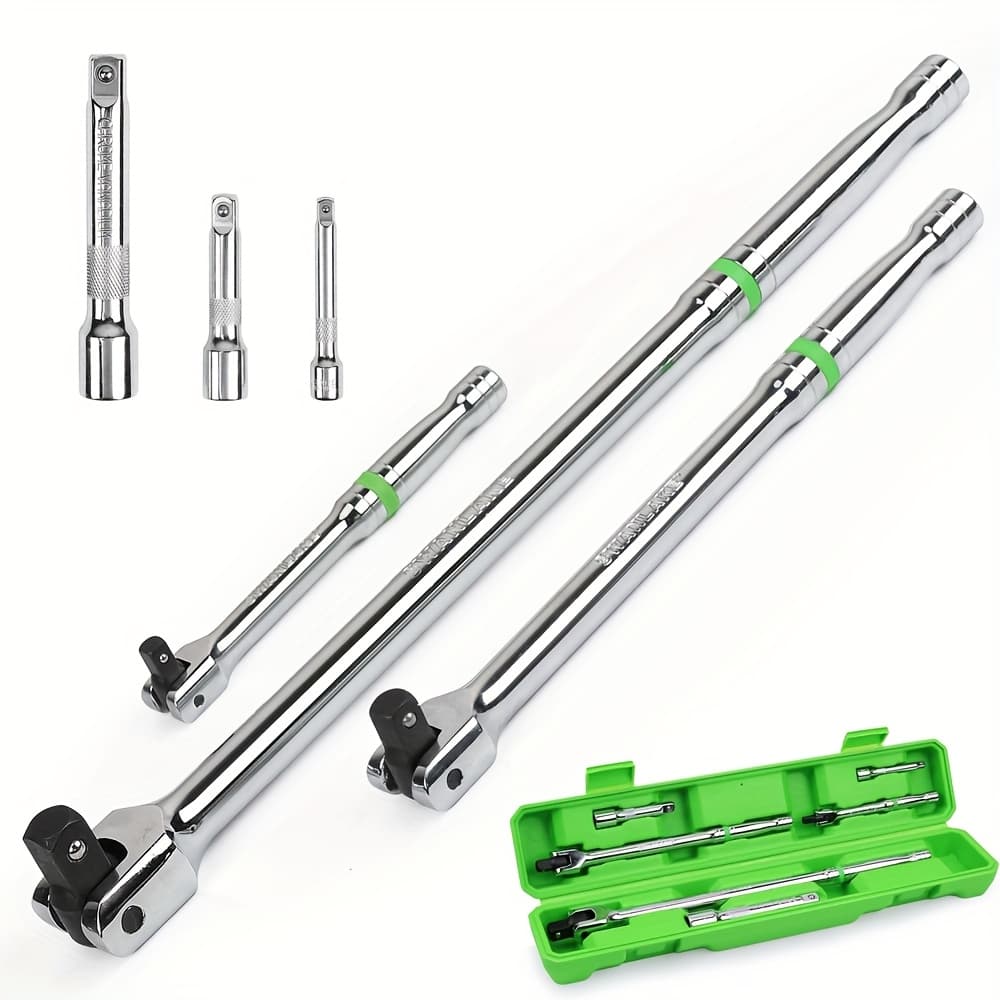 TEMU 6pcs Breaker Bar Set, 1/4", 3/8" & 1/2" Drive, Heavy Duty Breaker Bars, 6-inch, 10-inch, 15-inch Length With 180° Rotatable Head