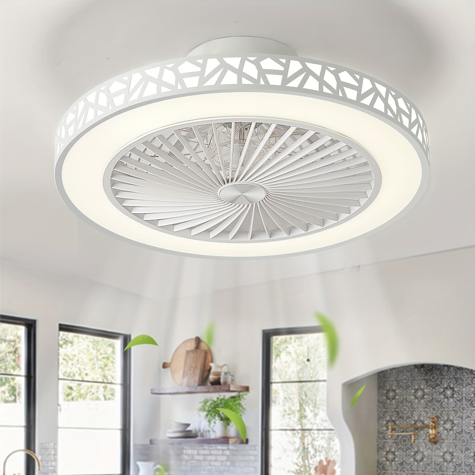 TEMU Ceiling Fans With Lights, 19"low Profile Flush Mount Ceiling Fan Light Fixture 6 Wind Led Reversible Ceiling Fan With Lights And Remote For Bedroom, Kids Room And Living Room