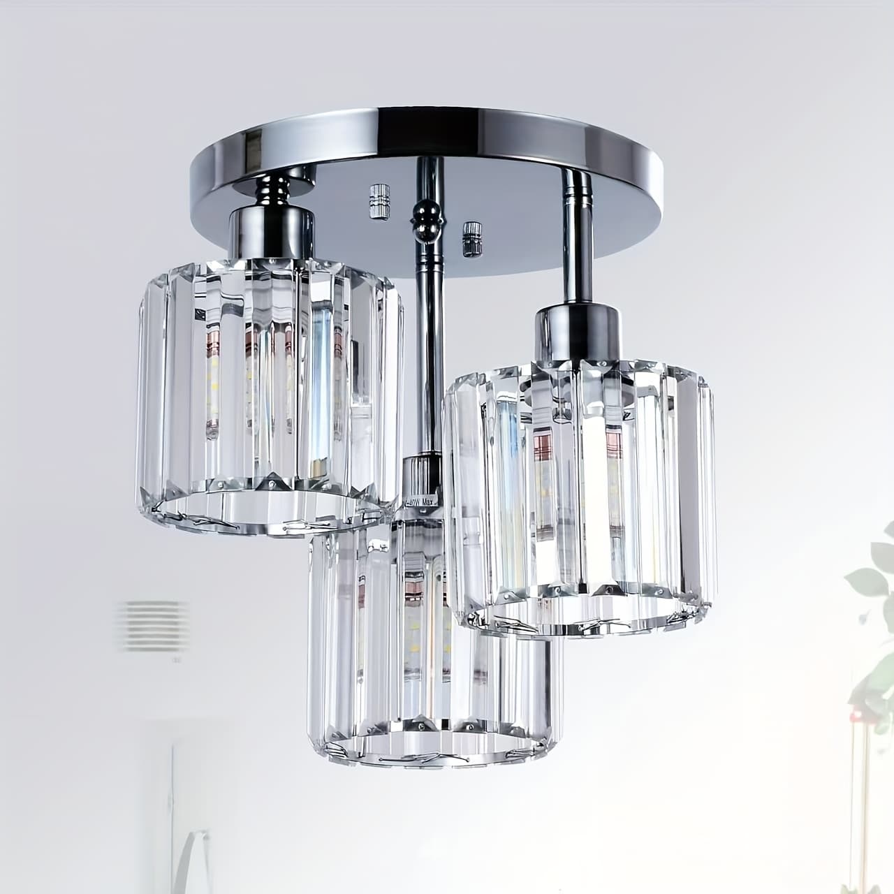 TEMU Contemporary Semi-flush Ceiling Light, Three-bulb Pendant Fixture With E26 Base, Indoor Crystal Chandelier Suitable For Dining Areas, Bedrooms, Living Rooms, And