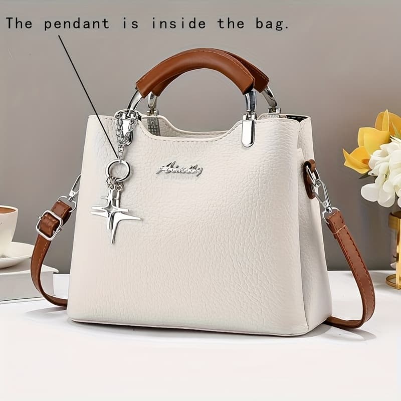 TEMU A Solid Color Pu Women's Handbag That Slung Over, , Fashionable For Work And Commuting, With Detachable And Adjustable Shoulder Straps, And A Of Gifts