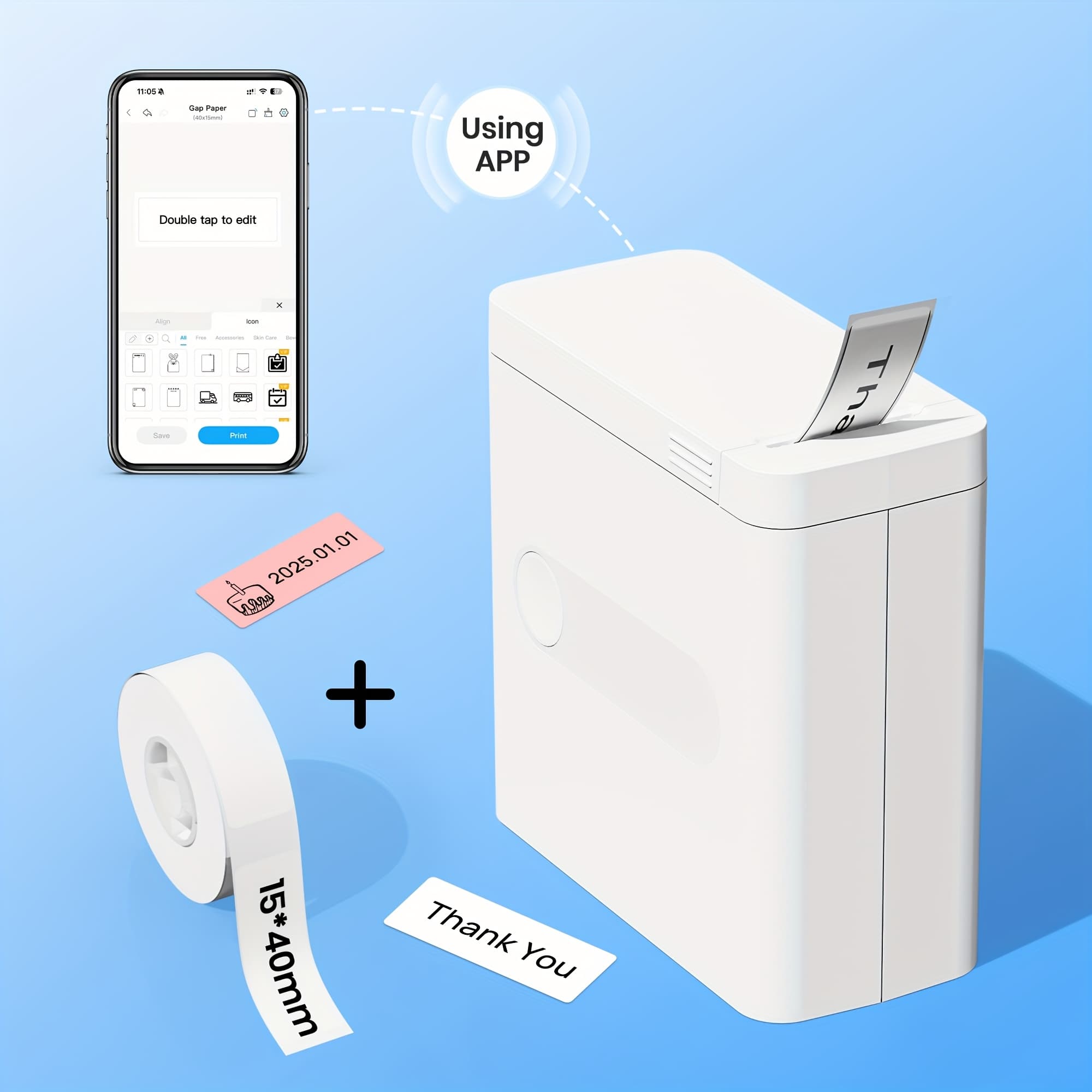TEMU D12 Wireless Label Printer, Portable Sticker Maker With 1 Roll Paper, For Home Office Organization, School, Kitchen, Gift Wrapping