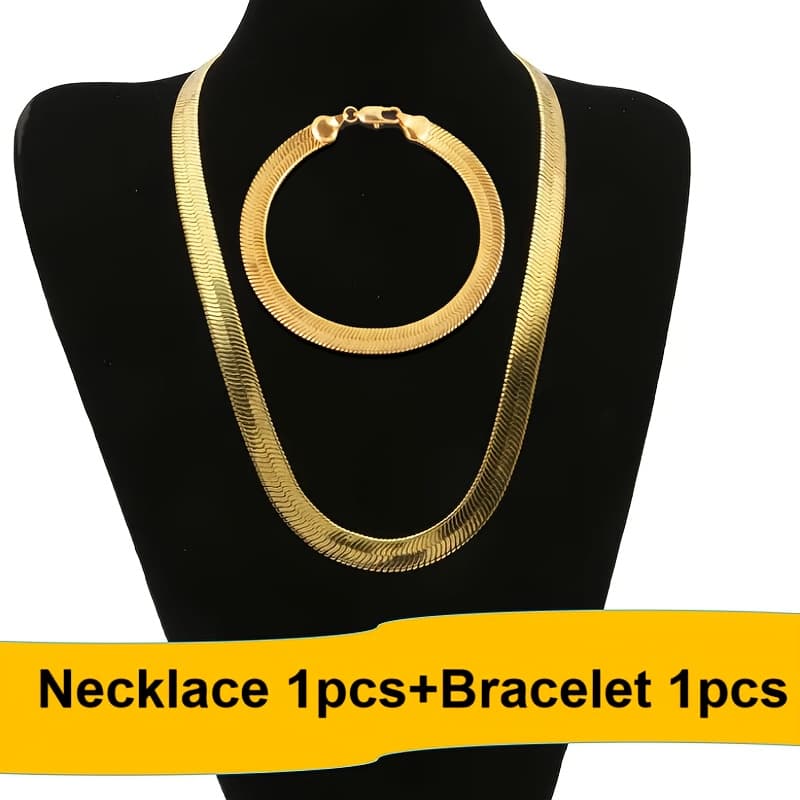 TEMU 2pcs Necklace+bracelet Golden Unisex Wedding Party Casual Bracelet And Necklace Gift Set