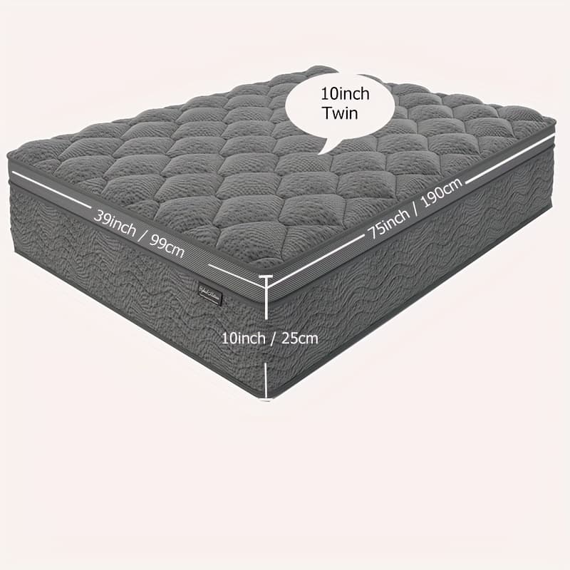 TEMU 8/10/12 Inch Mattress In Twin, Full, Queen, And King Sizes - Ergonomically Designed, Medium Firm Hybrid Mattress, Offering Luxurious With Pocket Springs, Grey Quilted Cover, Bed Mattresses