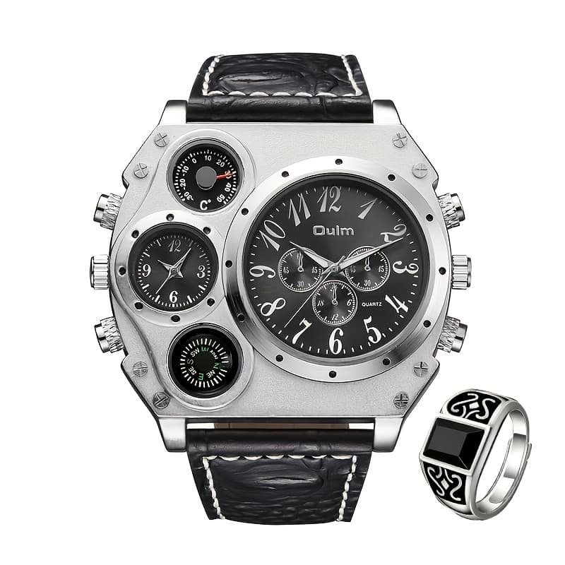 TEMU 2pcs Domineering Men's Watch Ring Set Quartz Watch With Ring