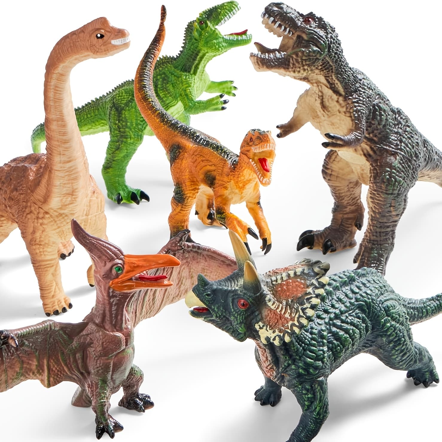 TEMU 6pcs Large Dinosaur Figures With Educational Book, Dinosaur Toys For Toddlers 1+years Old, Realistic Dinosaur Playset For Kids, Perfect Gift For , For Christmas Party And Christmas Toys