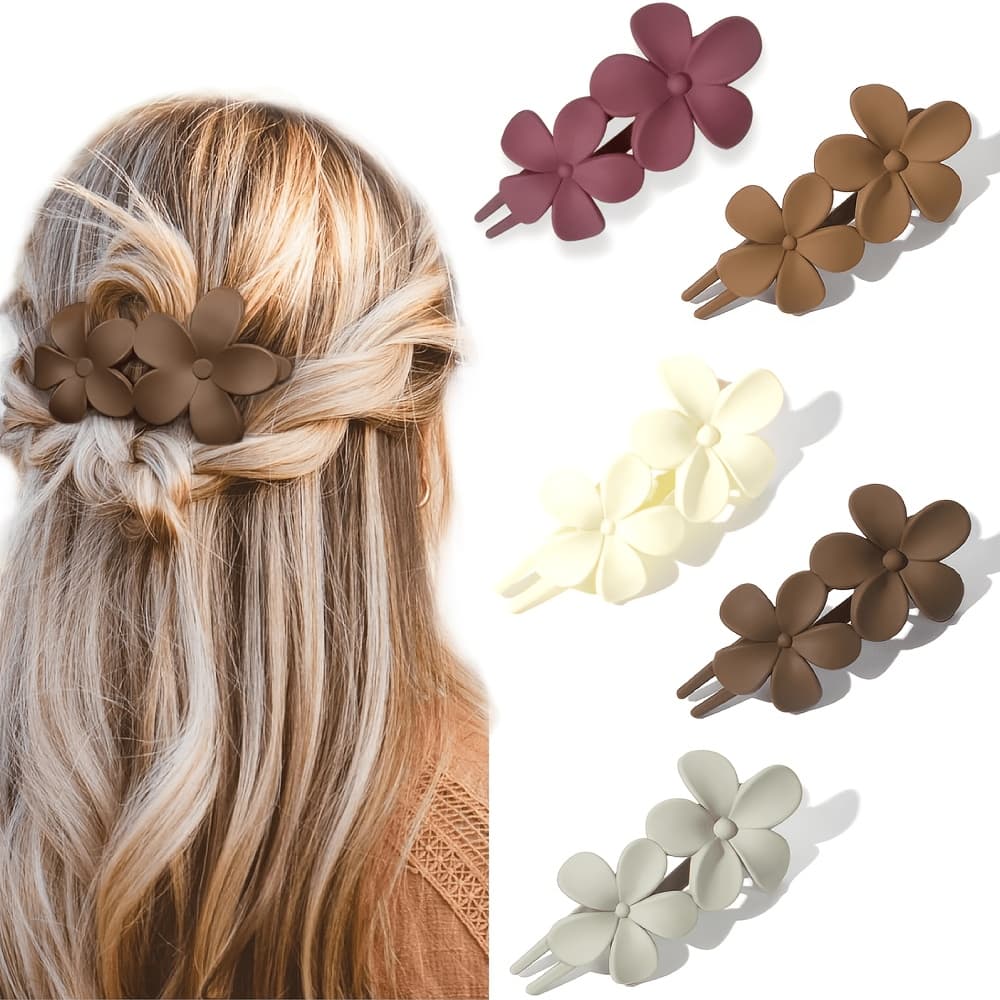 TEMU 5pcs Flat Hair Clips - Stylish Lay Flat Claw Clips For All Hair Types, Multi-styles Matte Non-slip Hair Clips For Women Wedding Prom Party Hair Decorations, Christmas Gifts, Wedding Gifts