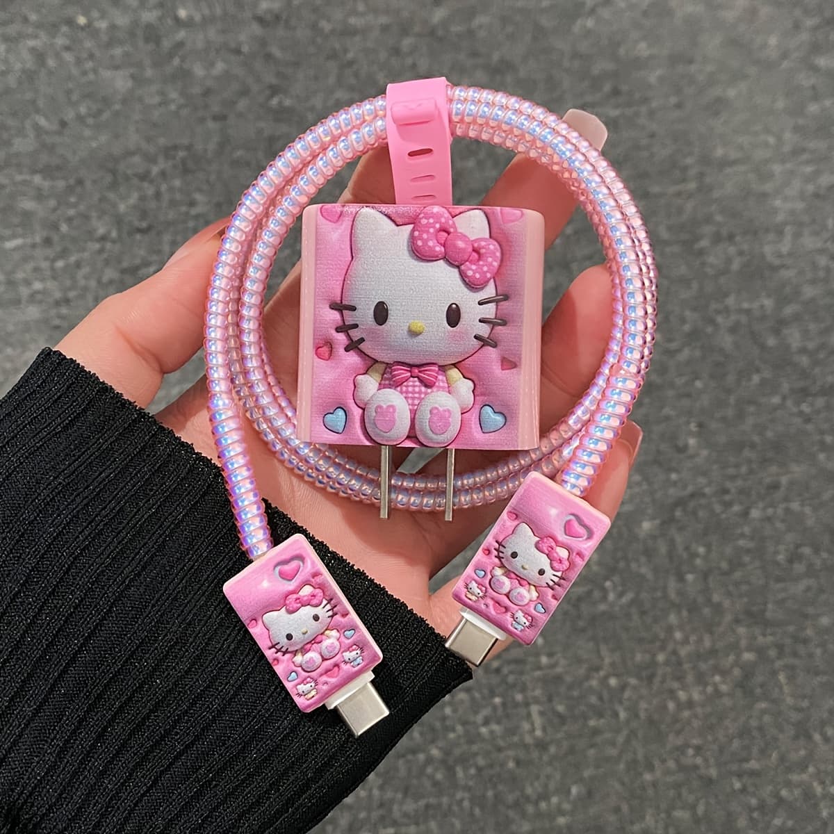 TEMU [authorized] Hello Kitty, Charger And Data Cable Cover, A Cute Gift, Christmas Gift, Adapter Charger , Cute Cartoon Protection Cover, Suitable For Everyone