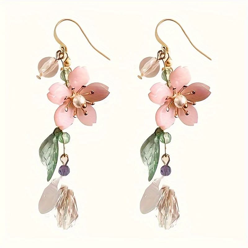 TEMU 1 Pair Of Floral Cherry Draping Earrings, Asymmetrical Statement Earrings For Women For Party