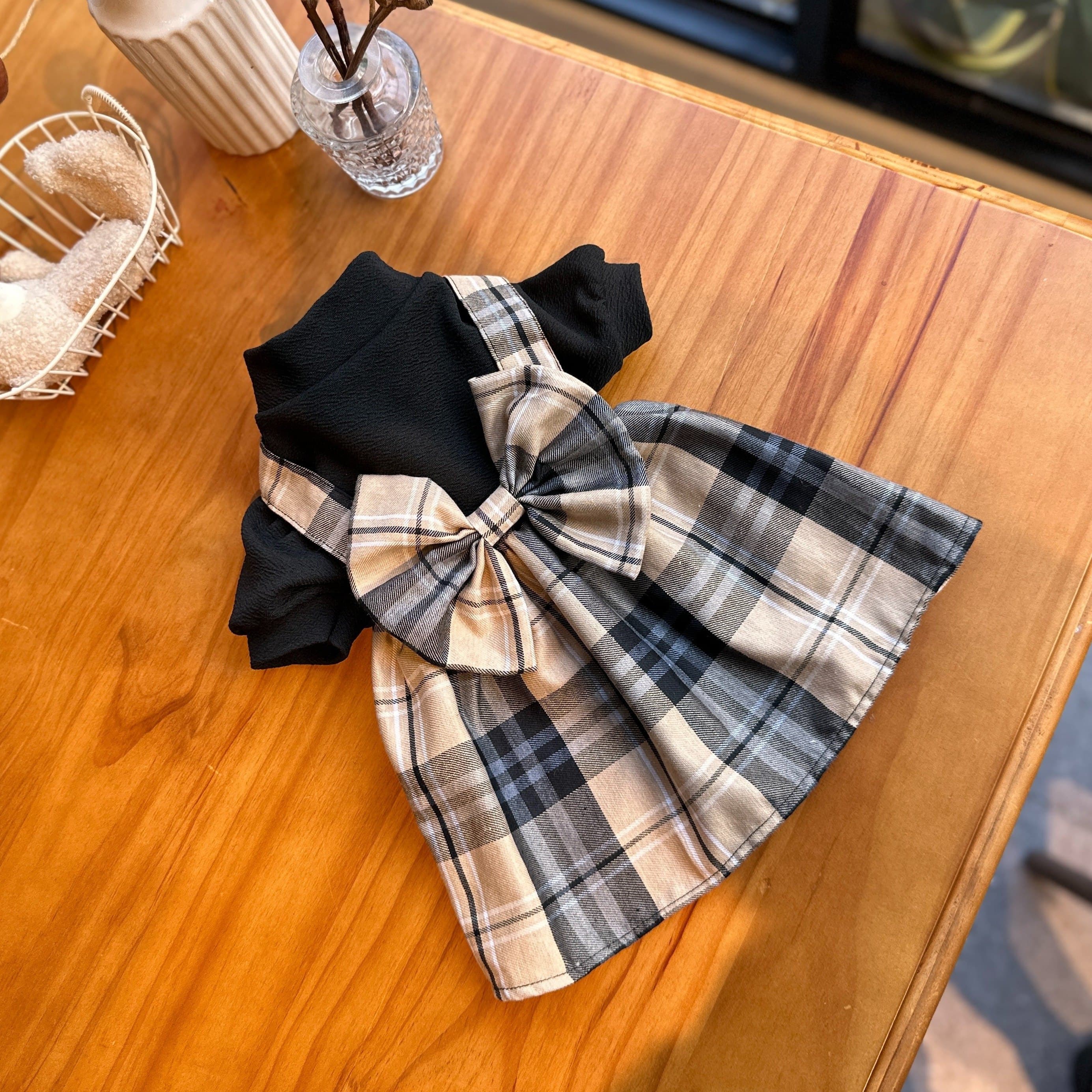 TEMU 1pc Stretch Ant Cloth Plaid Cami Dress With Large Bow Decor, Preppy Style Suitable For Pet Cats And Dogs For Wear