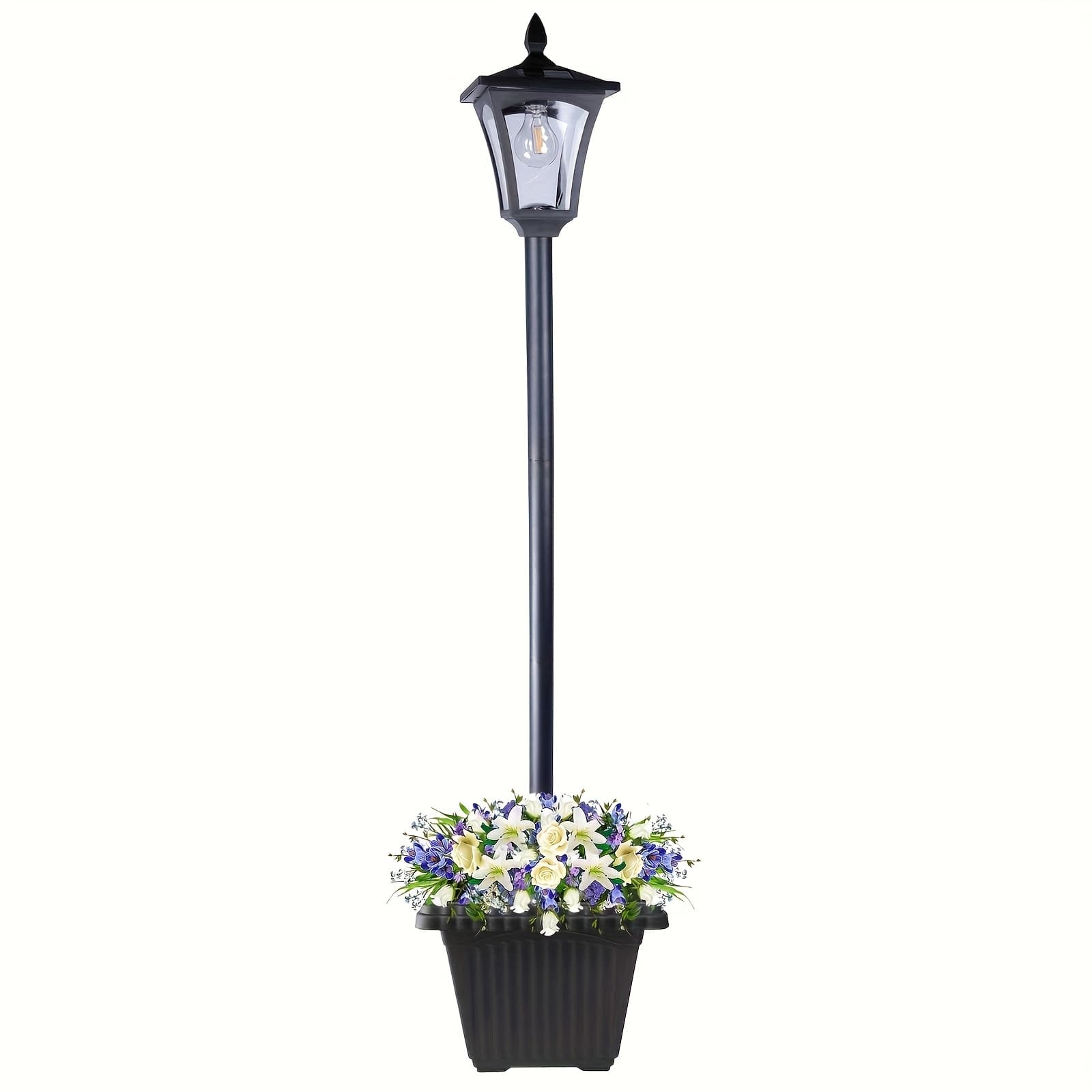 TEMU Solar Lamp Post With Flower Pot Outdoor Solar Flower Is Suitable For Outdoor Garden Use Day And Night Automatic Solar Light, The Bulb Is Replaceable And Decorative.