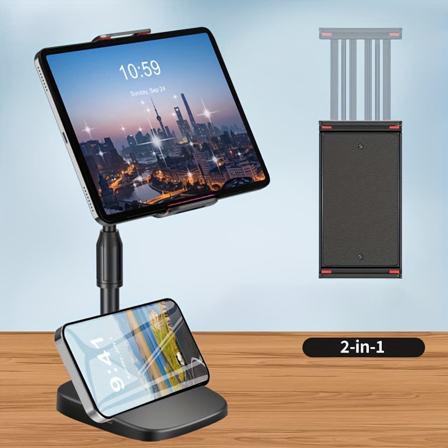TEMU Weighted Base Stable Tablet Stand Large Clamp Phone/tablet Universal With Cell Phone Slot Multifunctional 2in 1