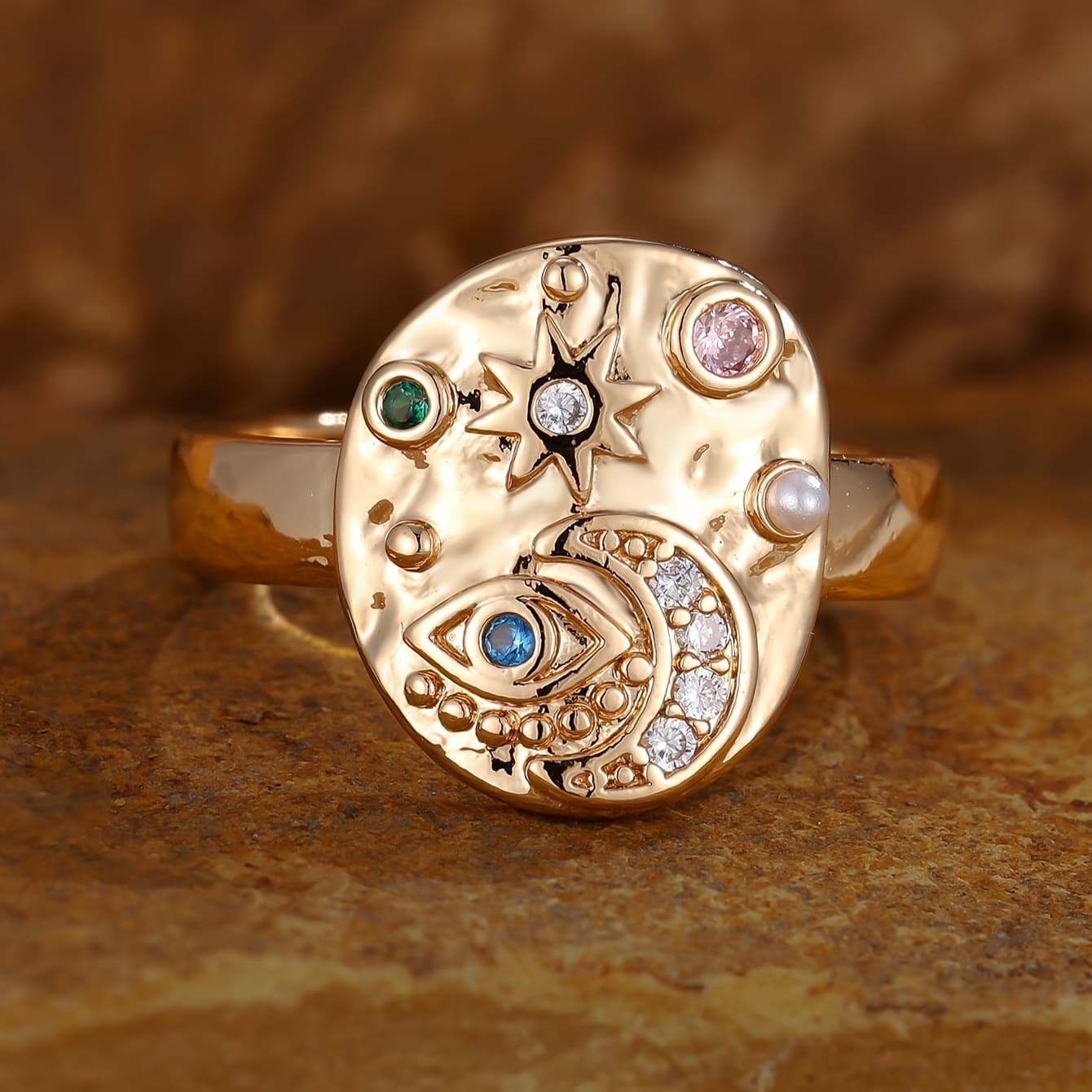 TEMU 1 Vintage Round Sun Ring For Her Everyday Gift
