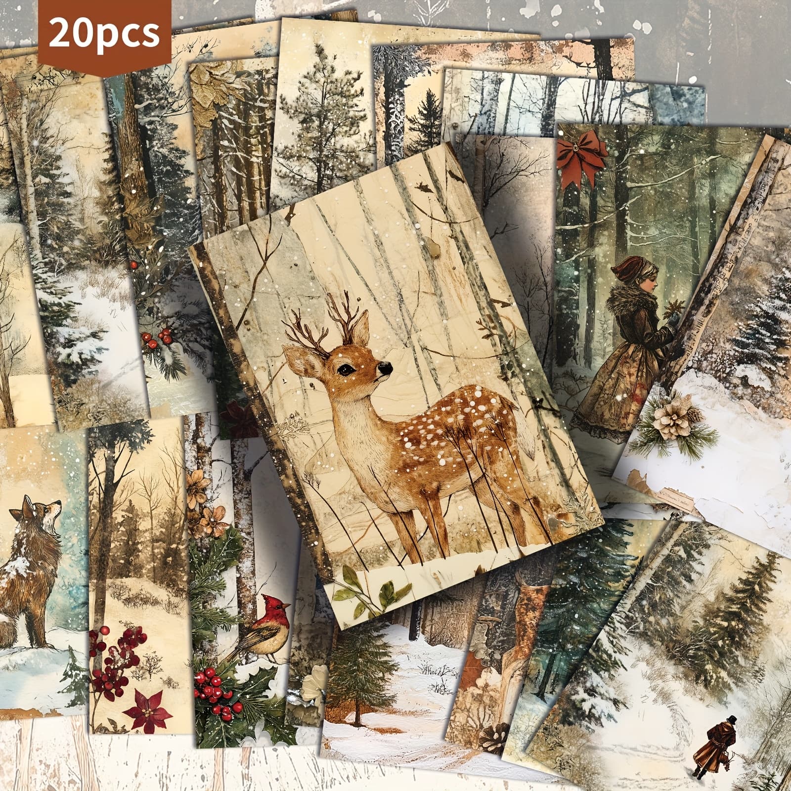 TEMU 20-pack Vintage Snow Scenery Christmas Decoration Postcards - 4x6 Inches Junk Journal Paper, Classic Pinup Illustrations, Collectible Decorative Painting Cards For Scrapbooking & Crafting