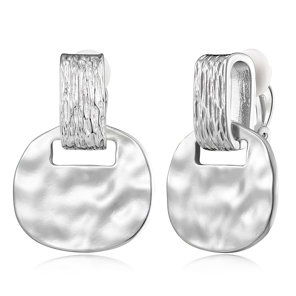 TEMU 1 Pair, Ladies' Square Water Ripple Ear Clips Women's Earrings, Fashionable Commuting Retro Style Non-pierced Clip-on Pendant Earrings