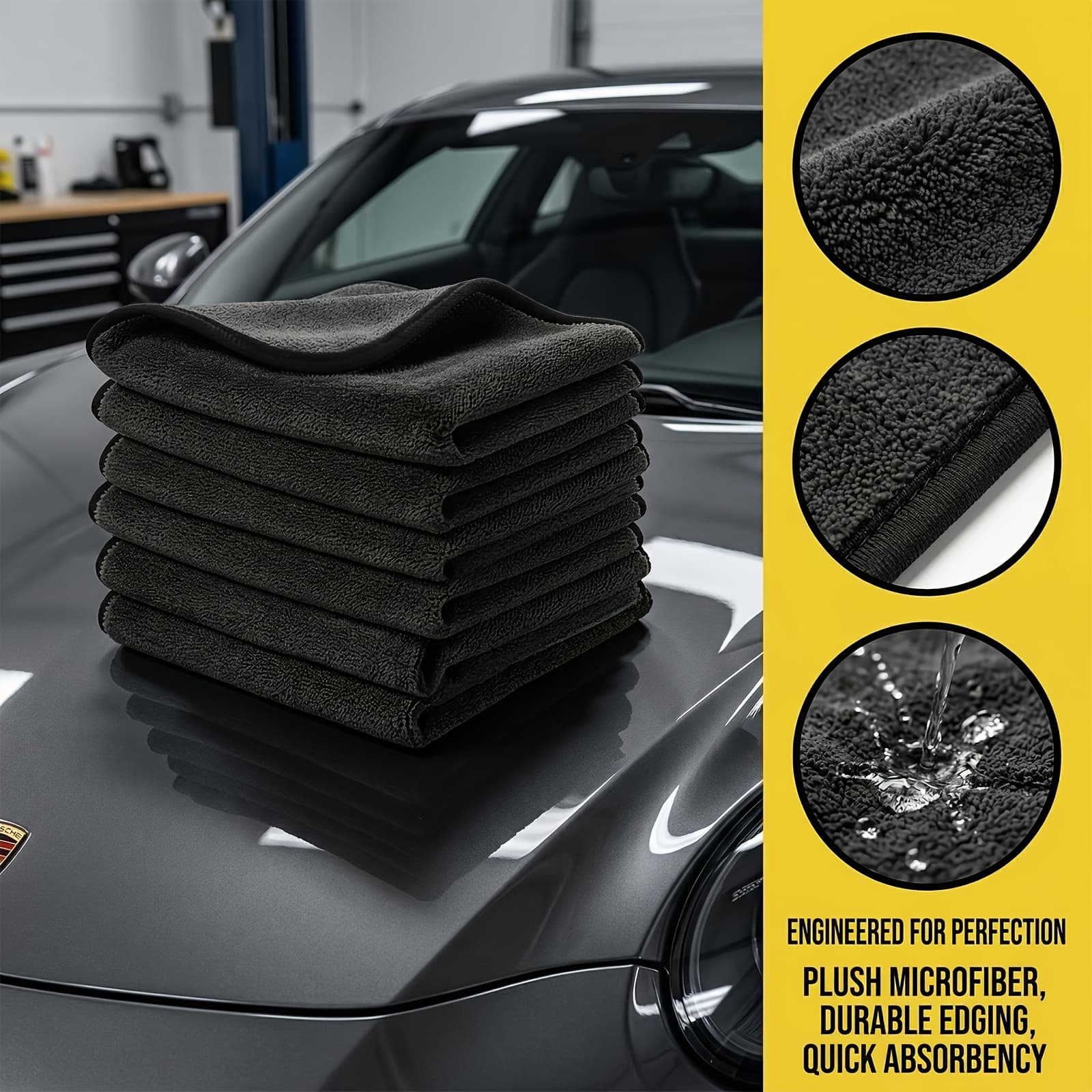 TEMU 5pcs Heavy Duty Microfiber Car Wash Towels - High Absorbent Drying Cloth For Car Detailing, Wet And Dry Use, Lint Free And For And Polishing