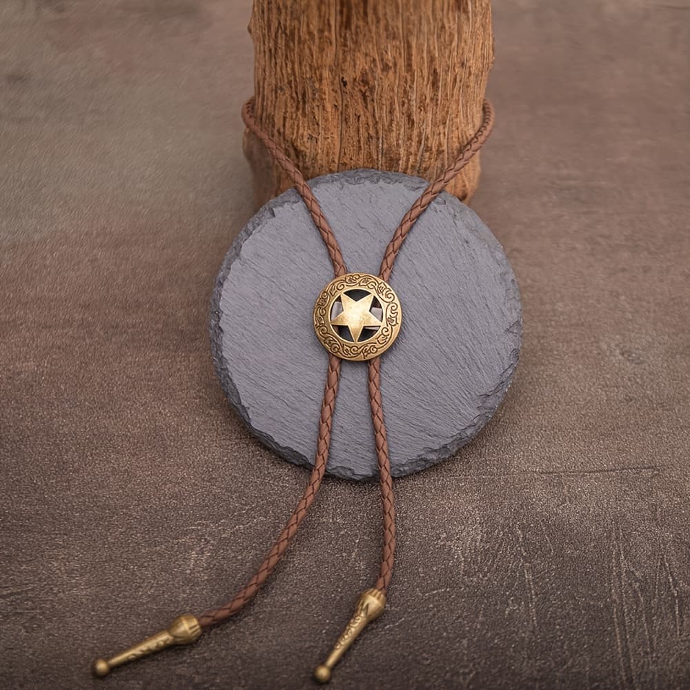 TEMU 1pc Retro Cowboy Style Star Pendant Long Necklace
