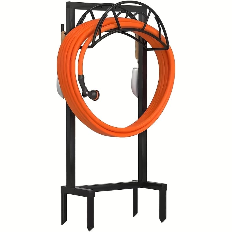 TEMU Garden Hose Holder, Freestanding Heavy Duty Water Hose Holder For Outside, Upgraded Metal Hose Stand With 4 Spikes, Detachable Garden Hose Storage Hose , Black