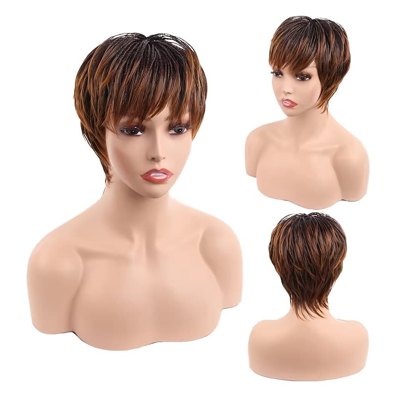 TEMU Women's Short Bob Wigs Braided Wigs With Bangs Straight Hair Synthetic Wigs For Everyday Wear Brown Braiding