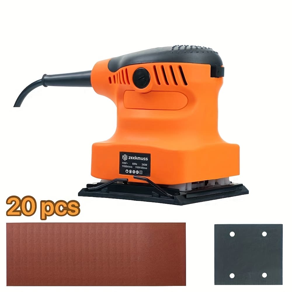 TEMU Zeekmuss 5-inch Square Sander 2.4amp (240w), 12000rpm Random Orbital Sander Tool, 5 Inch Electric Palm Sander Kit, 20pcs Sandpaper For Woodworking And Sanding, Fit For Woodworking/sanding