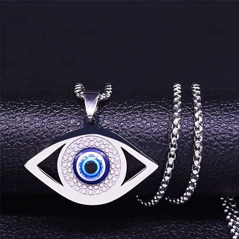 TEMU Evil Blue Eye Necklace Stainless Steel Necklace Greek Jewelry Acero Inoxidable