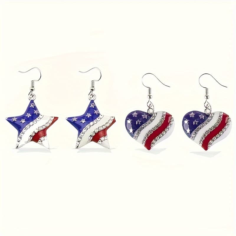 TEMU Of Patriotic American Flag Heart-shaped Earrings For , Perfect July 4th Gift, Anniversary Gift