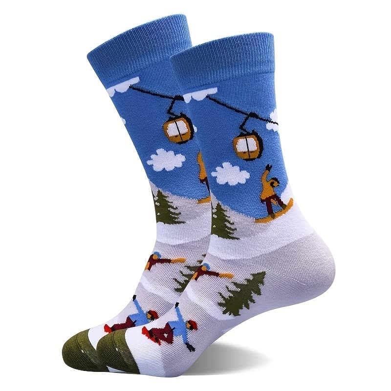 TEMU 1 Pair Of Ski Print Socks Comfortable Breathable Mid-tube Socks