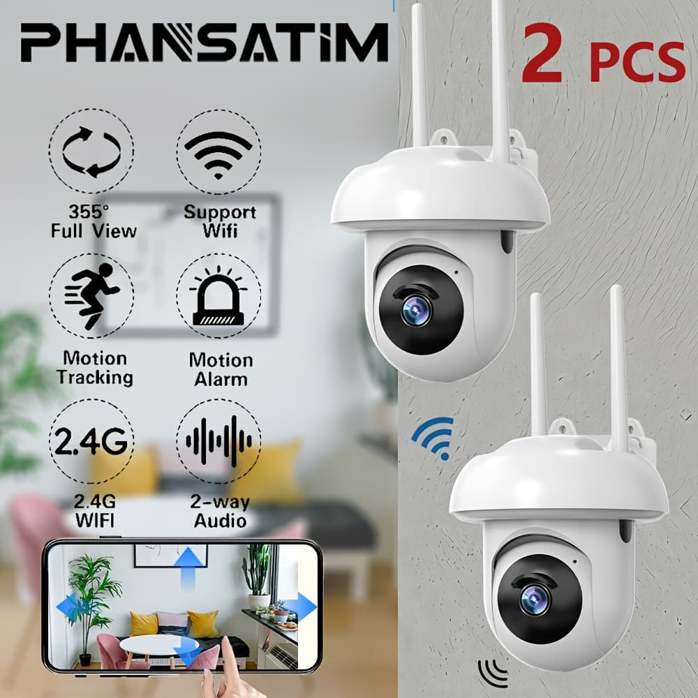 TEMU 1/2pcs 2mp Full Hd Camera, 2.4ghzwifi Surveillance Camera, Home Security Camera, 360° Panoramic View, Color Night Vision, Audio, Detection Alarm, 24/7 Surveillance Camera