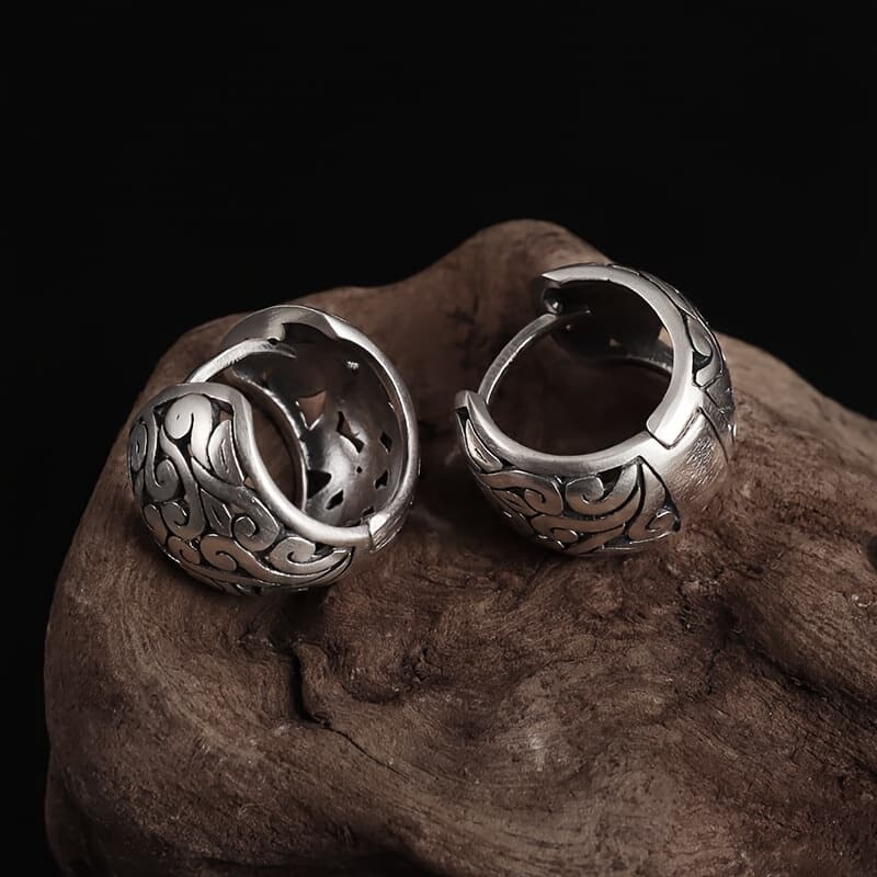 TEMU 925 Silver 1 Pair Of Retro Ethnic Hollow Flower Pattern Ring Earrings, Fashionable And Anti Allergic Earrings, Elegant Evening Jewelry Accessories Women's Gift, Gift
