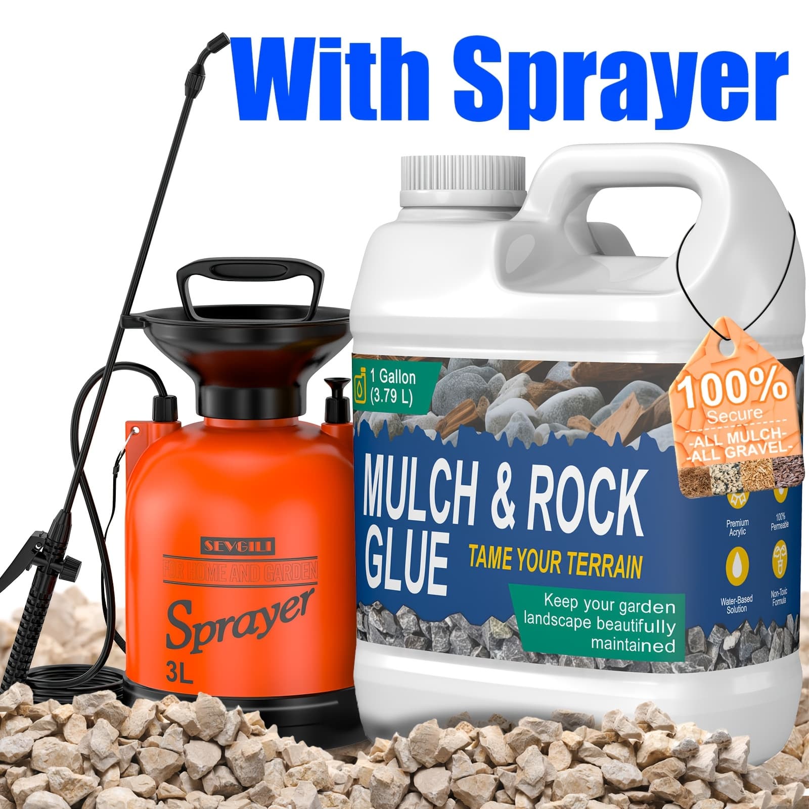 TEMU 1 Gallon Ready-to--drying Landscaping Glue With Sprayer - Non-toxic Adhesive Suitable For Mulch, Rocks, Gravel, - Bonding For Driveways, Patios,