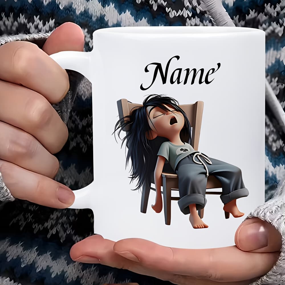 TEMU 1pc "lazy " 11oz White Ceramic Mug | Customizable Name, Humorous Cartoon Design, Dishwasher Safe, Perfect For Hot/cold Drinks - Great Gift For Birthdays & |