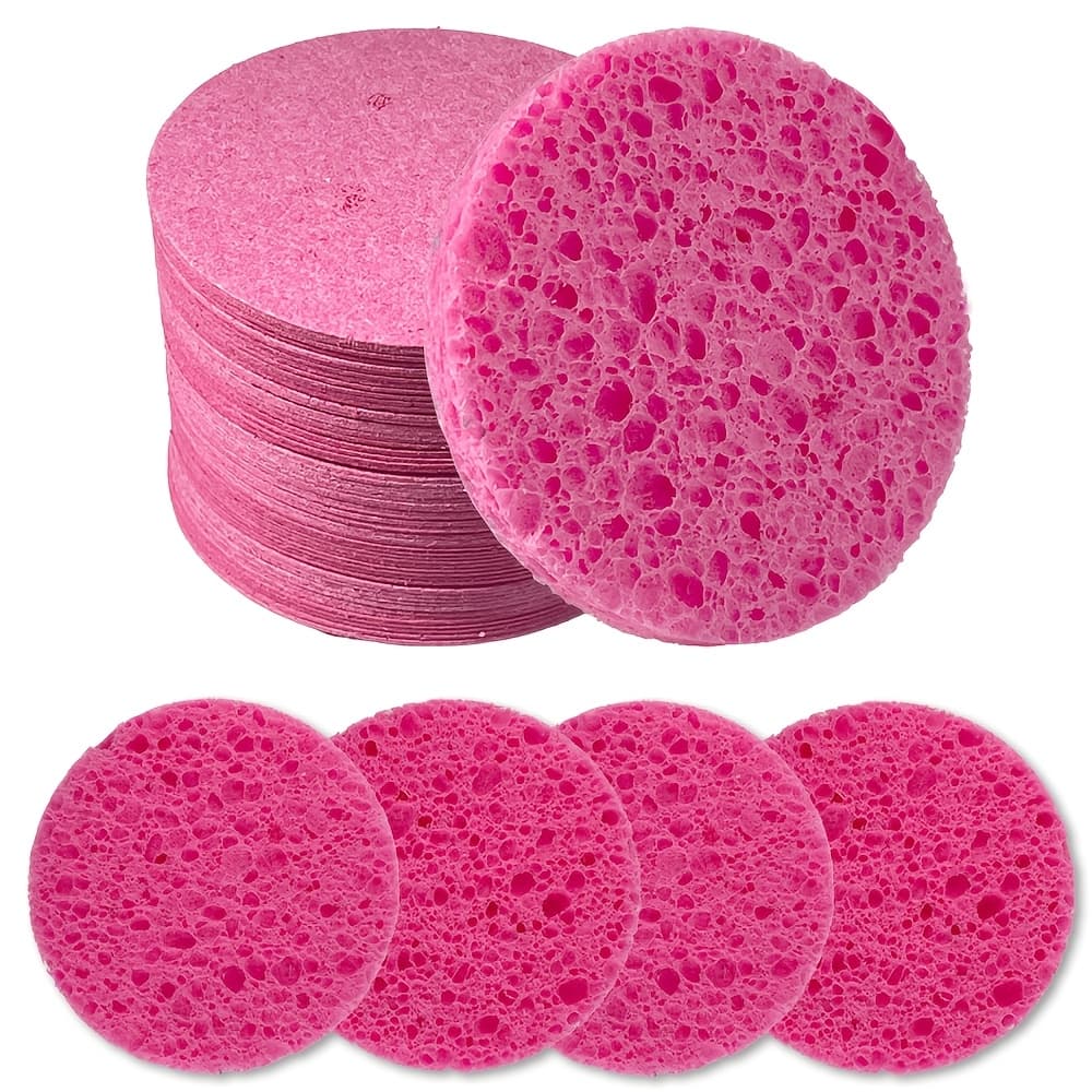 TEMU 30pcs Of Circular Facial Sponges, Compact Cleansing Sponges Designed For Makeup Removal, Exfoliation, And Cleansing, Ideal For Travel Cleaning Purposes