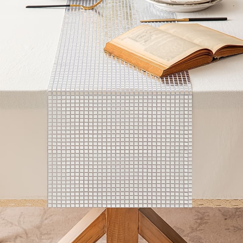 TEMU Silvery Mirror Glitter Table Runner Christmas Wedding Lattice Table Mat European High-end , Sequin Party, Party Wedding, Birthday Party, Sequin Table Runner