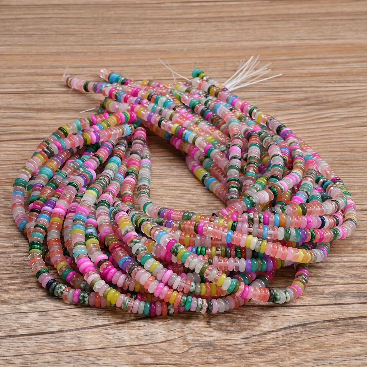 TEMU 170 - 180pcs Multicolor Natural Stone Abacus Loose Beads - 6x2mm For Jewelry Making, Diy Charm Necklace & Bracelet 1 Strand 38cm/15inch