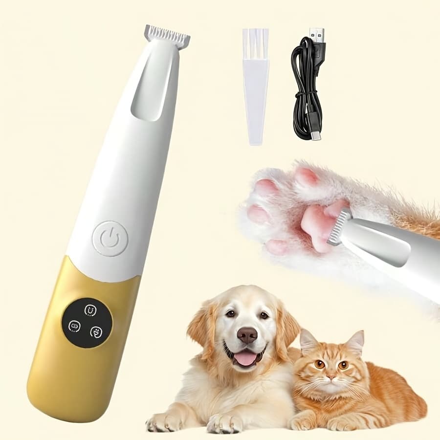 TEMU Cordless Quiet Pet Hair & Paw Trimmer With Led Light - Low-noise Dog & Grooming Clipper, Rechargeable - Shaver Suitable For Small , - Or Professional Grooming Tool