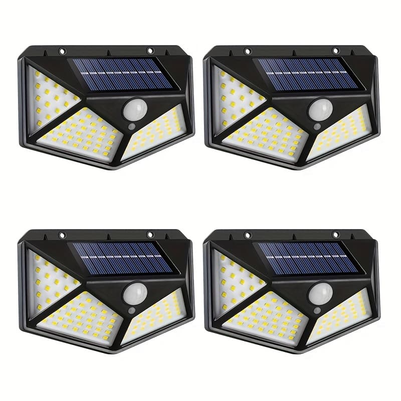 TEMU 4pcs Set Of Outdoor Solar-powered Wall Lights, Each Featuring 100 Leds. Lights Are With Sensor And Offer Dusk-to-dawn Functionality. With Wide-angle Lighting Coverage And 3 Working , Ip44