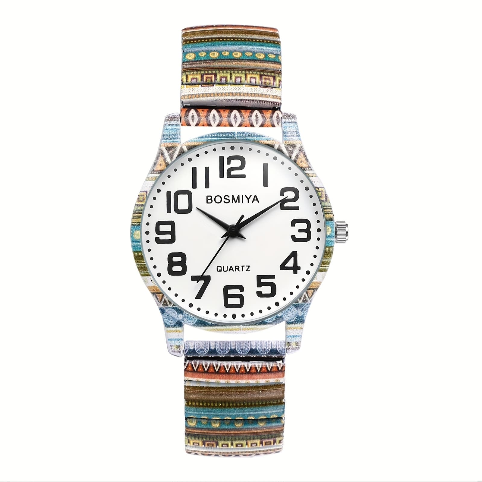 TEMU Bohemian Quartz Watch, Women's Watches, Printed Stretch Stainless Steel Strap, Large Arabic Scale Dial, Clear And Easy To Read, , Christmas Birthday Gift