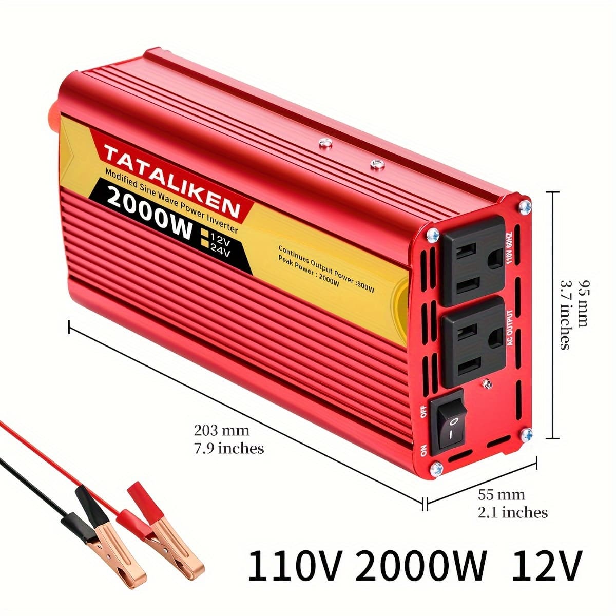 TEMU Tataliken 2000w () Power Inverter, 12v To 110v Ac, With Ac Output Socket, Suitable For Rvs, Campervans And Outdoor Travel. 12v Vehicle Power Inverter And Electronic Additions