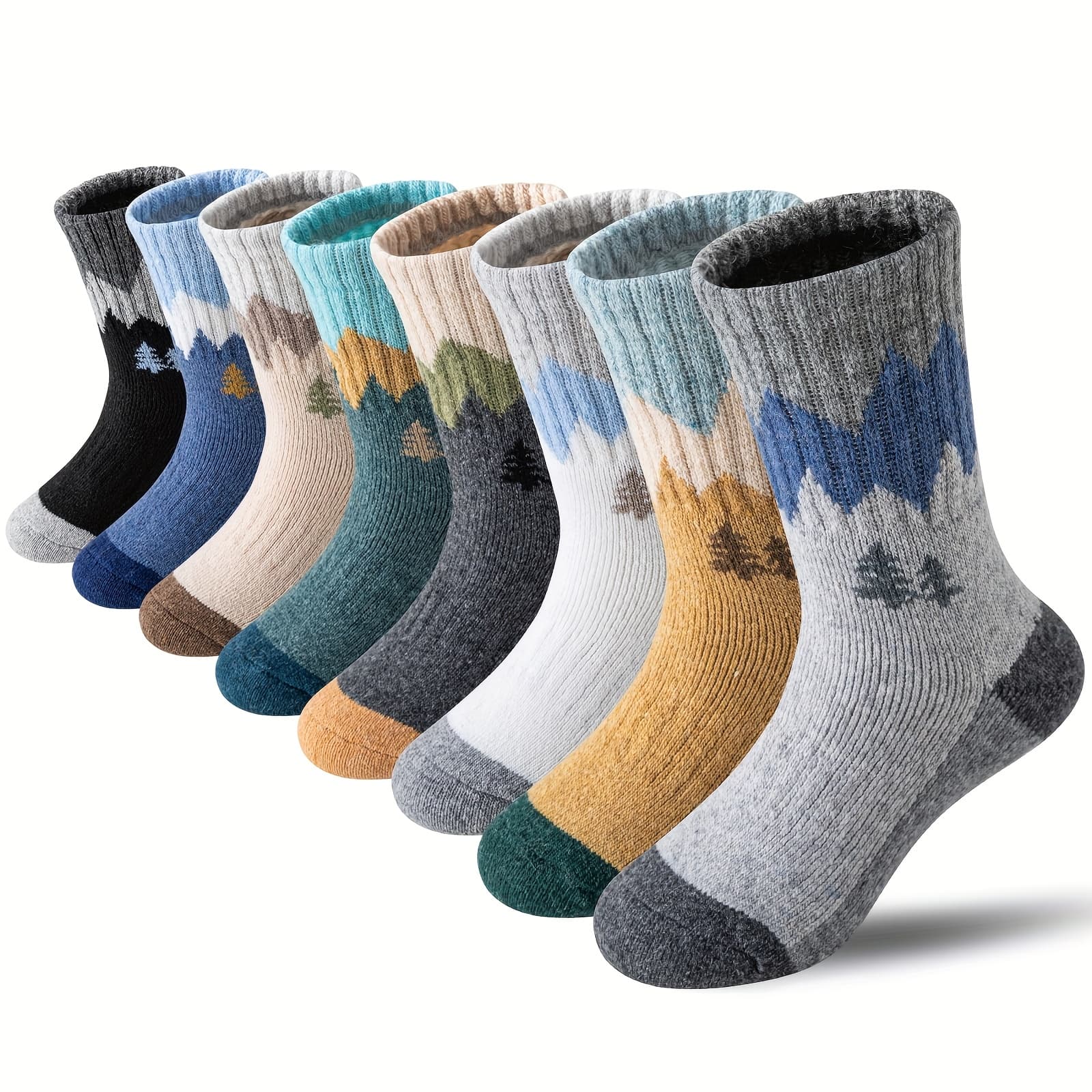 TEMU 8 Pairs Kids Wool Wool Hiking Socks Boys Girls Thermal Winter Warm Thick Cushioned Moisture Wicking Socks