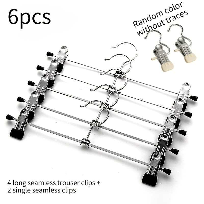 TEMU 6pcs-4 Multifunctional Stainless Steel Skirt And Pants Hanger + Random Color 2 Non-marking Clips) | Baking Paint, Dormitory Essential