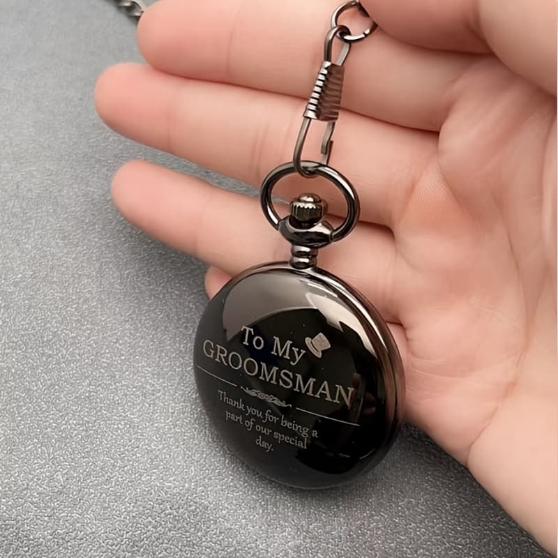 TEMU Classic Engraved Pocket Watch For Groomsmen, Featuring A Round Quartz Design With World-time , Electronic Movement, And Not Waterproof, Perfect Gift For Men.