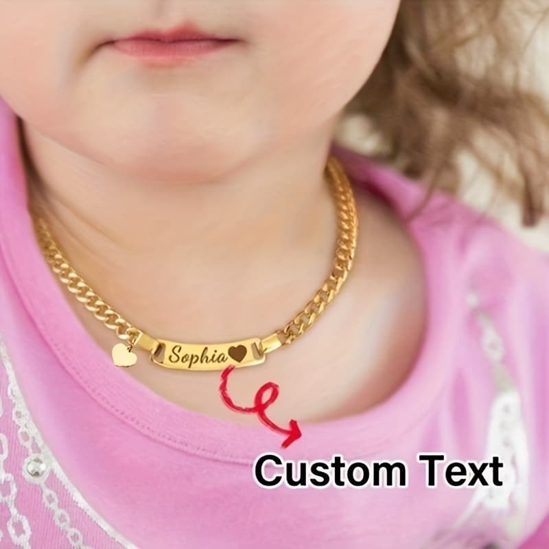 TEMU Personalized Necklace Custom Necklace, Curved Design With Niche , Crown, Heart, And Star Charms, Unique Gift For And